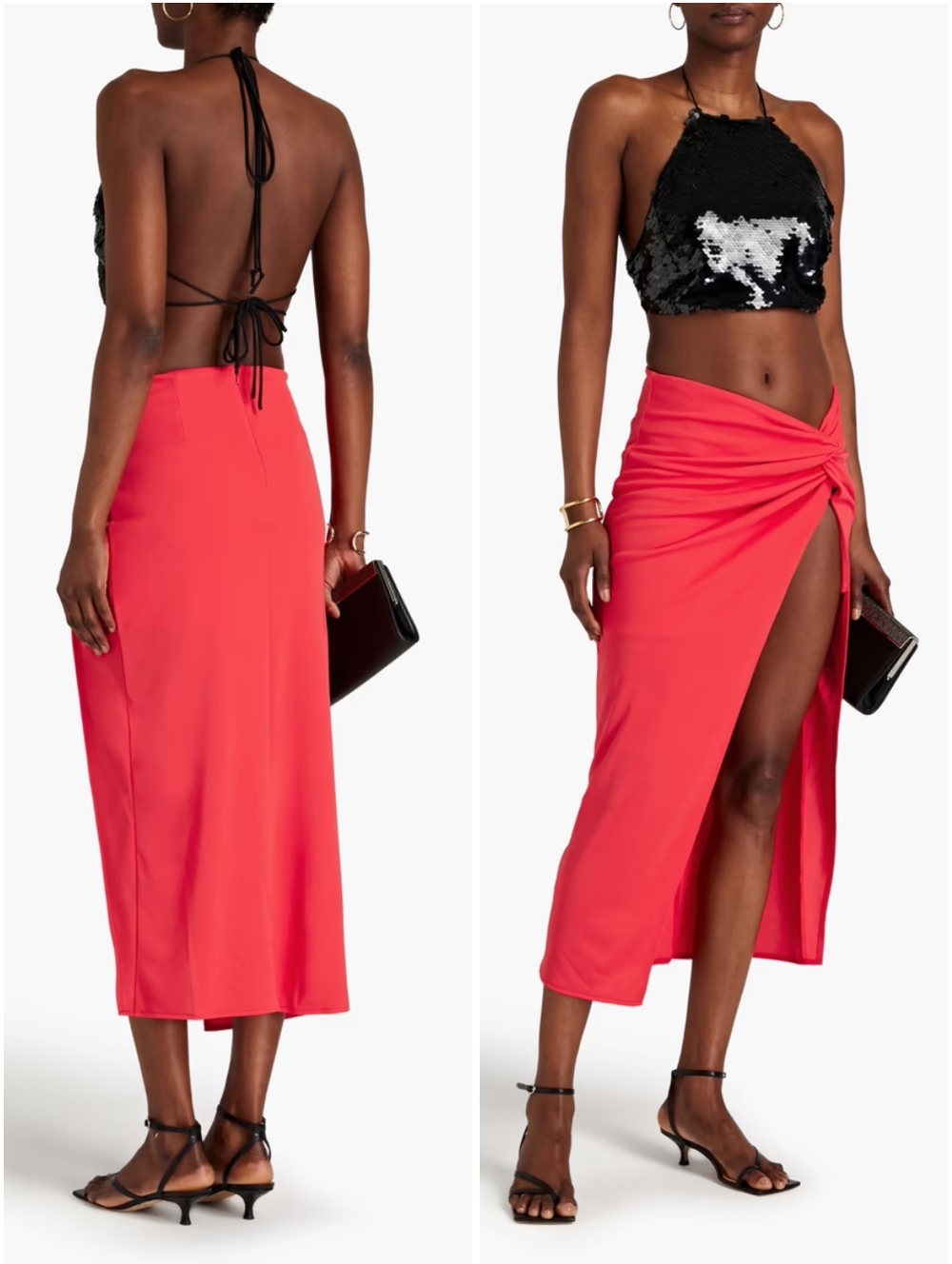 Nicholas Kenzie Long Skirt with Twist Front and High Slit Coral 2 NWT New